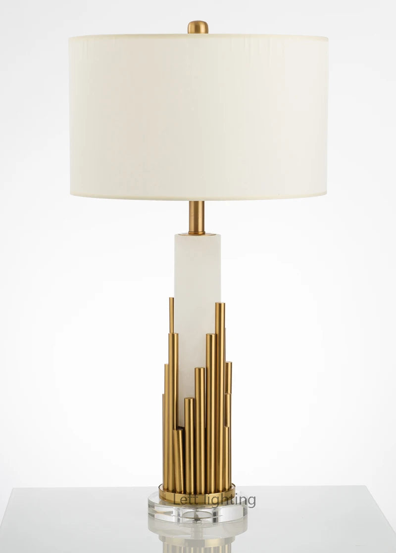 lampe à poser design luxe en marbre et tissu métallique moderne - vue 4 sur 8