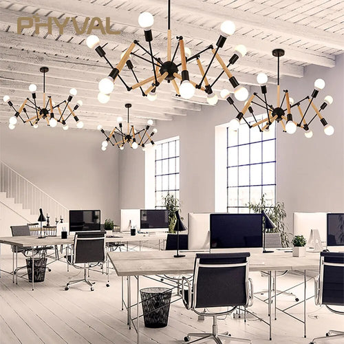 Lustre bois nordique salon maison noir blanc