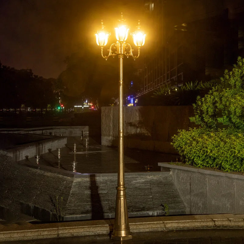 (H: 2.2 m) lampe de paysage européenne 2/3 tête cour lampadaire jardin extérieur moulé sous pression lampe de pelouse éclairage de Villa - vue 5 sur 10