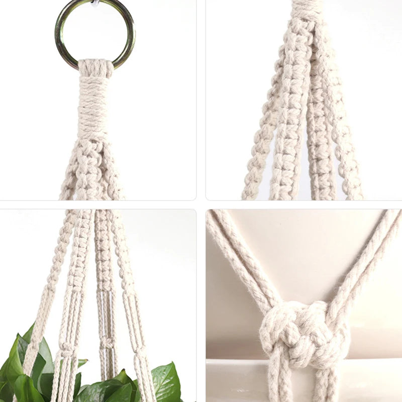 panier suspendu en macramé pour plantes artisanales décoration intérieure - vue 5 sur 18
