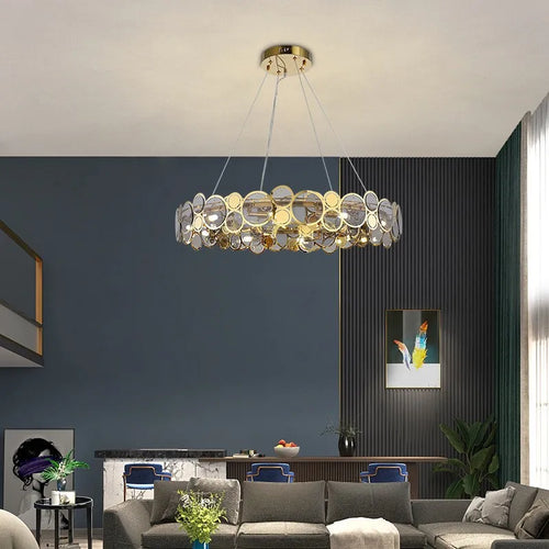 lustre nordique en verre led luxe moderne rond