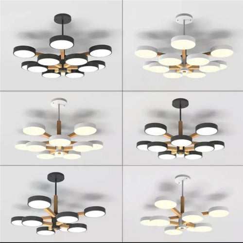 lustre moderne en bois avec luminaire led pour décoration maison