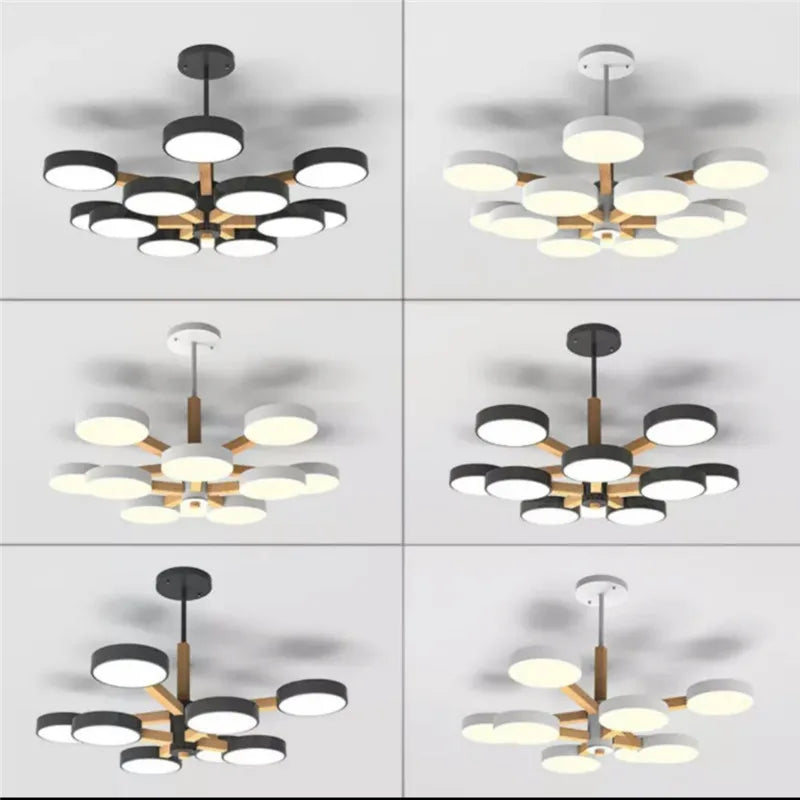 lustre moderne en bois avec luminaire led pour décoration maison - vue 3 sur 5