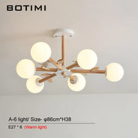 lustre botimi en bois naturel avec abat-jour rond en verre