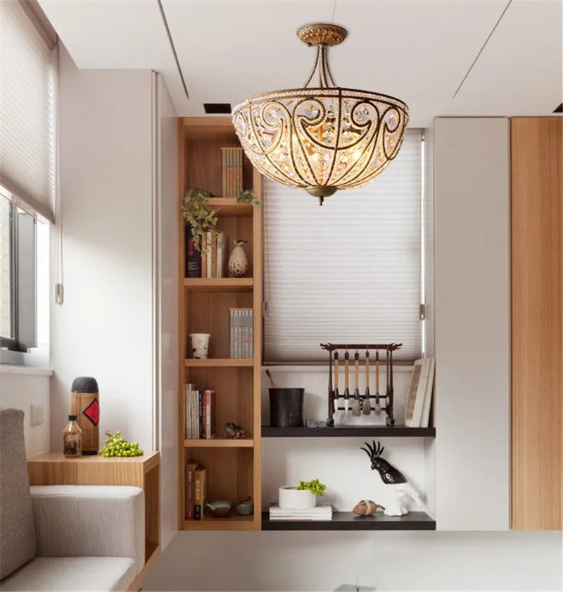 Plafonnier américain en fer forgé salon chambre lampe restaurant éclairage simple moderne lumière luxe cristal plafonnier - vue 4 sur 8