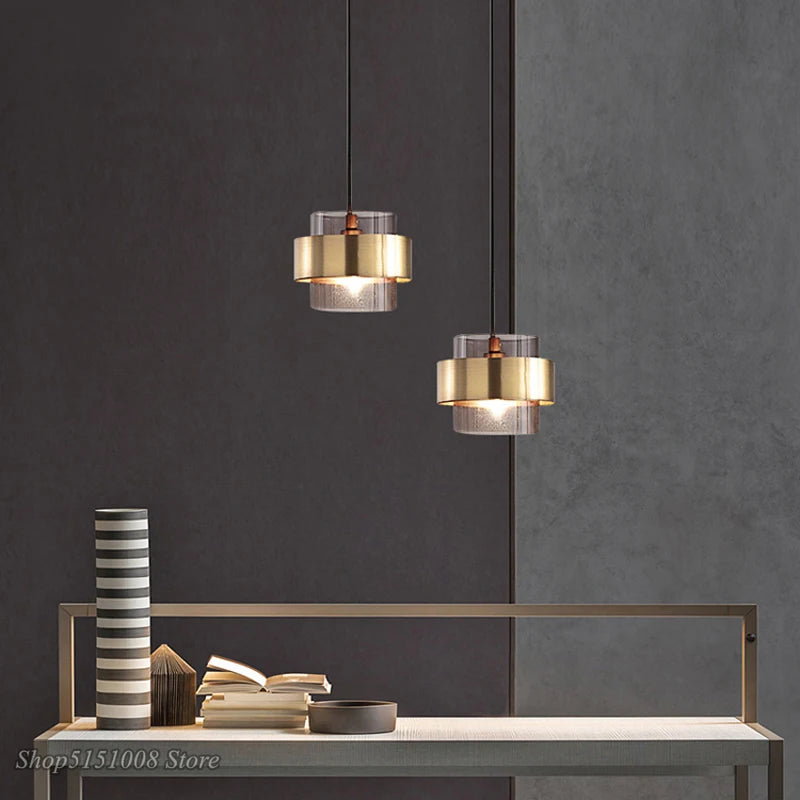 lustre led moderne en verre cylindrique style nordique - vue 3 sur 8