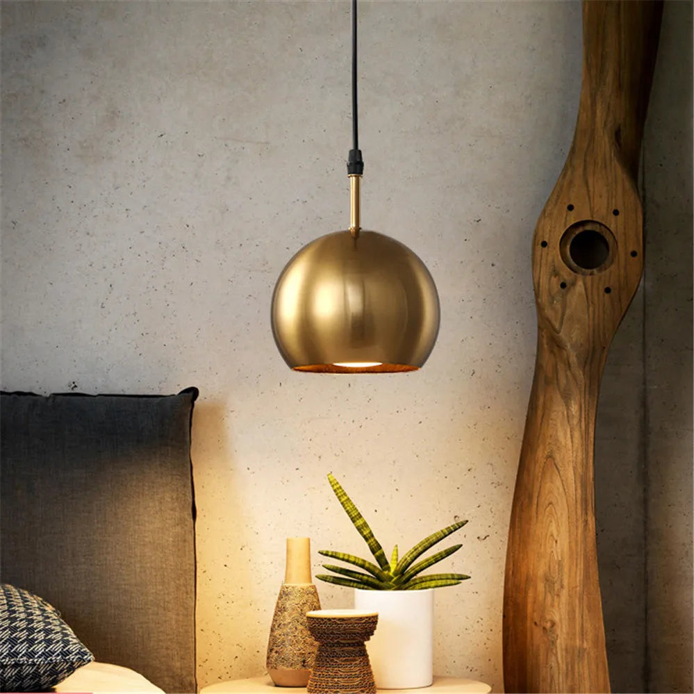 Suspension abat-jour en laiton doré style américain led pour éclairage intérieur loft - vue 8 sur 7