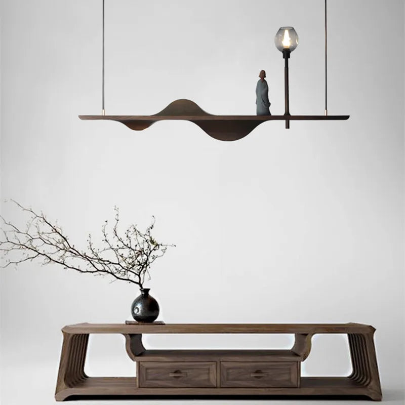 suspension en bois massif style moderne zen pour éclairage créatif - vue 3 sur 10