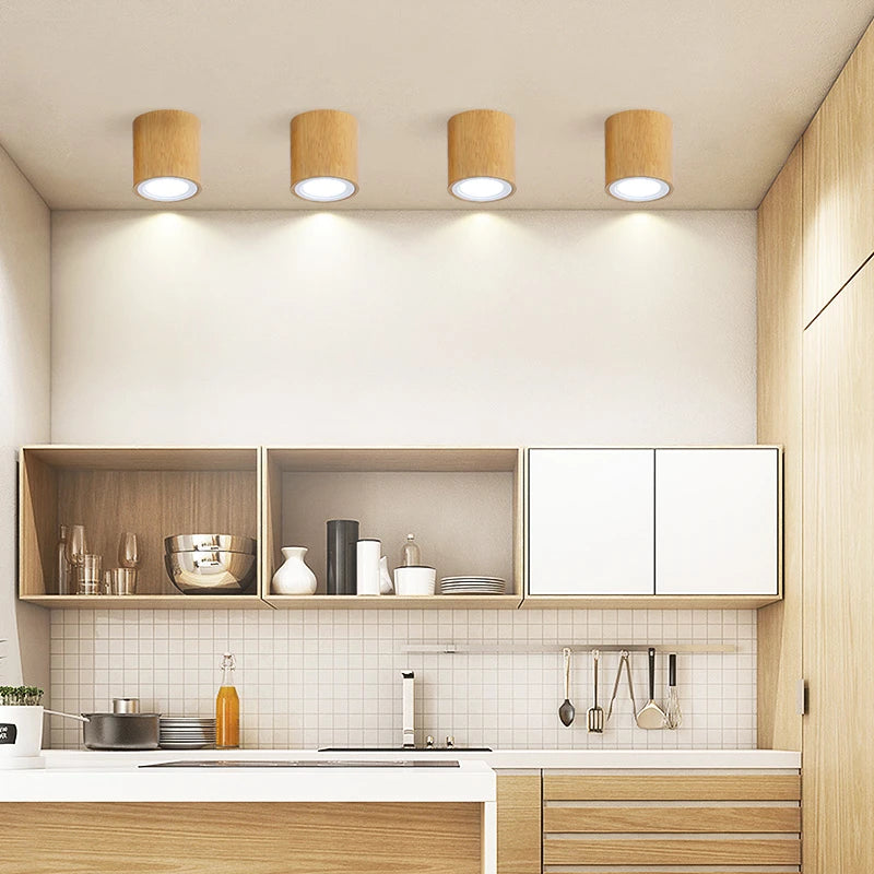 Spot Led rond en bois au design nordique