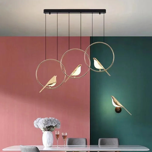 suspension LED oiseau fantaisie plaquée or design moderne ajustable - vue 3 sur 18