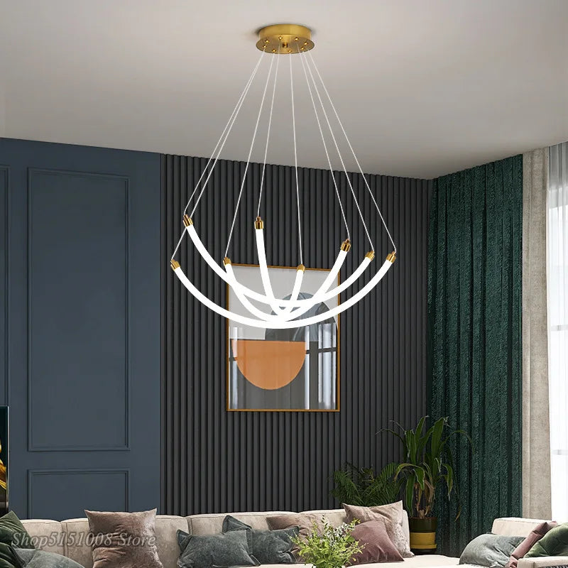 lustre nordique design led en acrylique et métal réglable - vue 3 sur 8