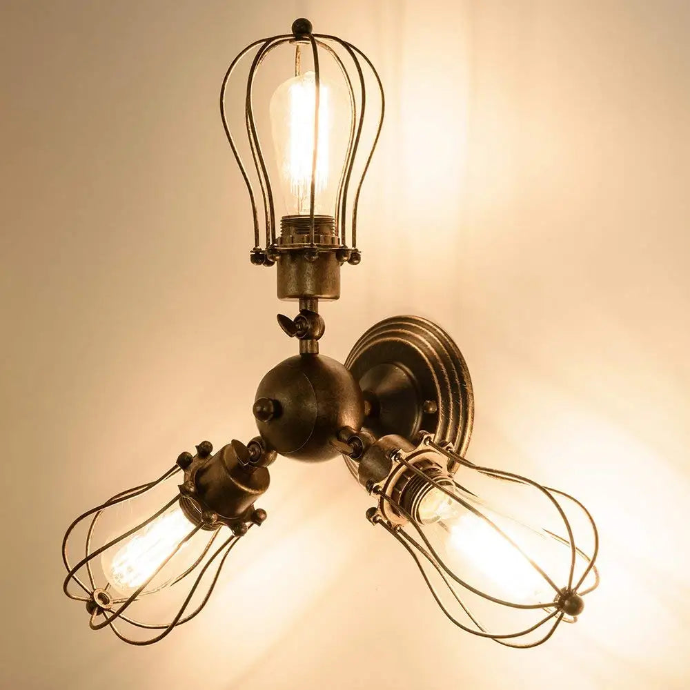 Luminaire vintage loft noir fer cage LED - vue 2 sur 10