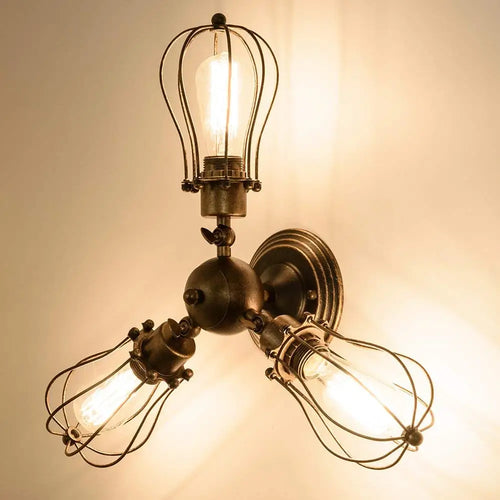 Luminaire vintage loft noir fer cage LED