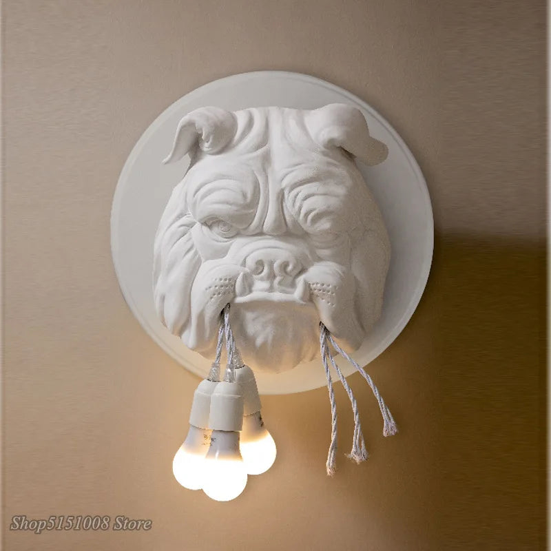 applique murale nordique animal chien résine led bouledogue déco luminaire - vue 3 sur 7