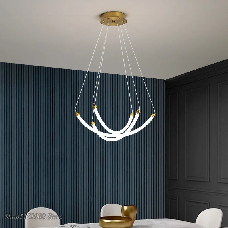 lustre nordique design led en acrylique et métal réglable - vue 4 sur 8