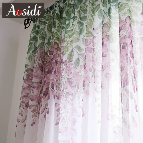 Voilage tulle motif floral moderne pour salon chambre