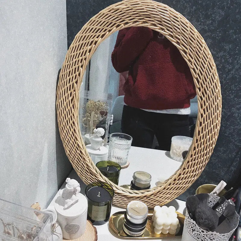 miroir en rotin japonais tissé à la main pour décoration moderne - vue 5 sur 12