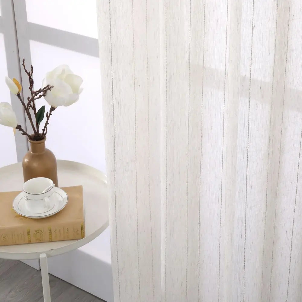 Voilage tulle flammé à rayures style naturel salon chambre - vue 7 sur 7