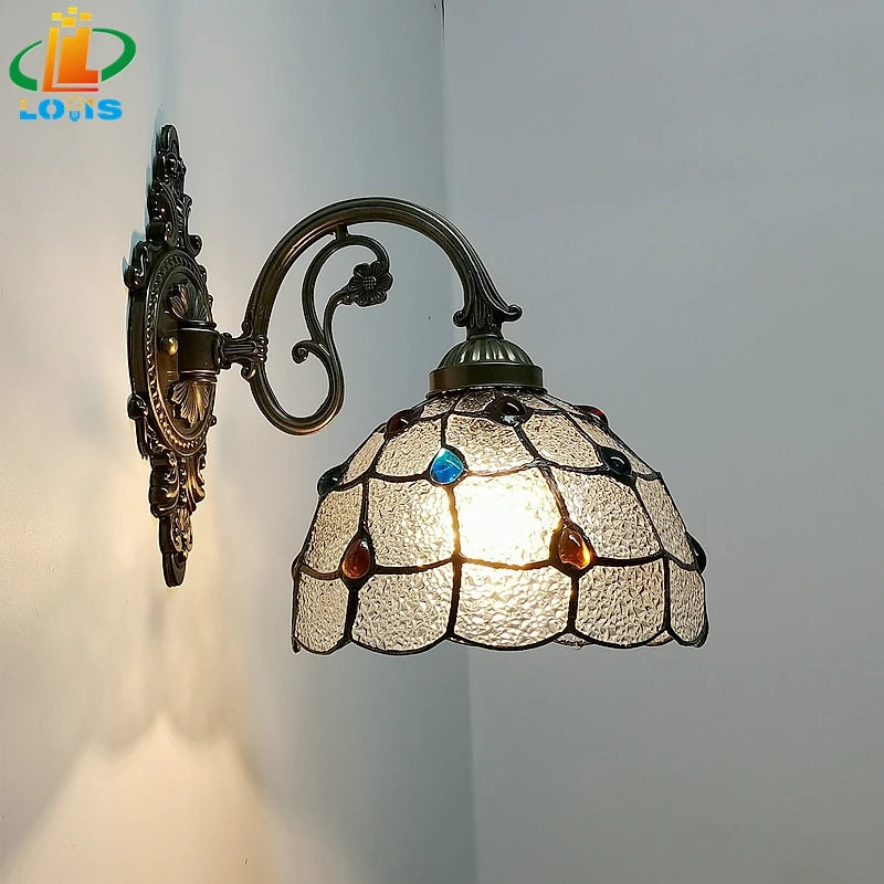 applique murale nordique en forme de queue de paon style tiffany - vue 2 sur 6