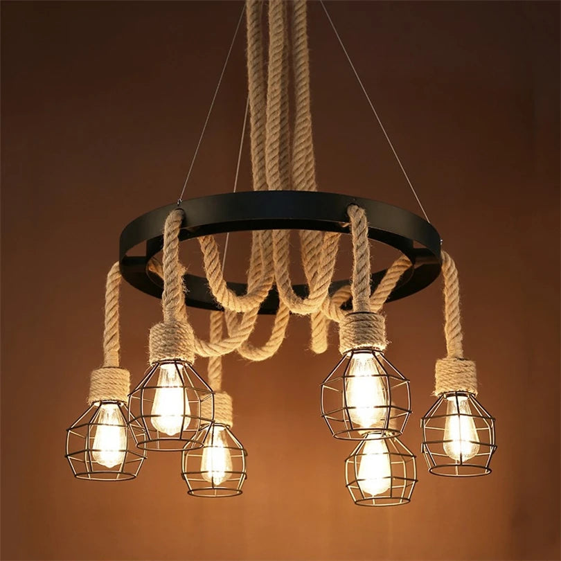 suspension vintage en corde de chanvre pour restaurant café bar