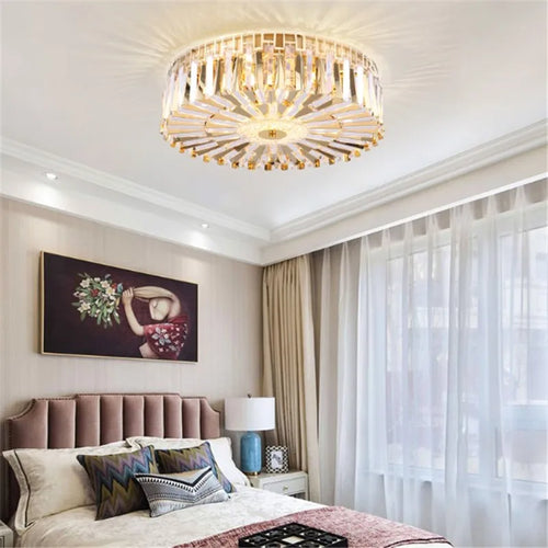 plafonnier moderne rond en cristal doré pour intérieur élégant - vue 3 sur 6