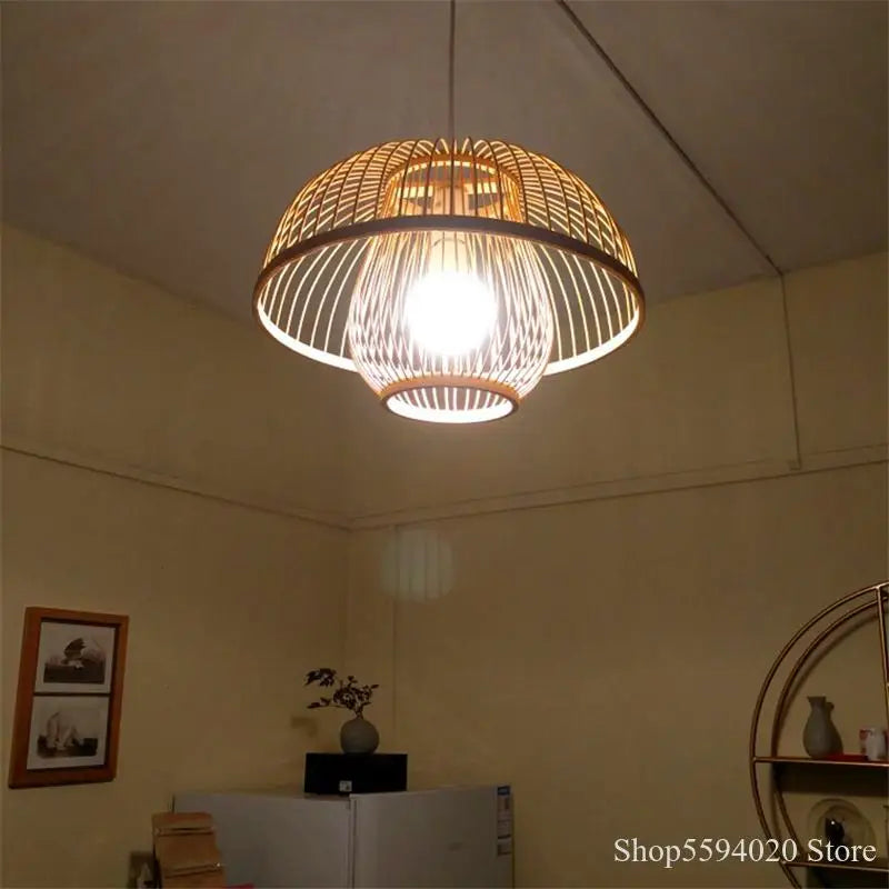 suspension en bois chinois design lumineux pour restaurant japonais - vue 6 sur 14
