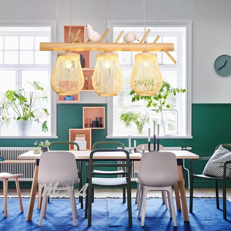 suspension moderne en bois et bambou design oiseau décoratif - vue 7 sur 10