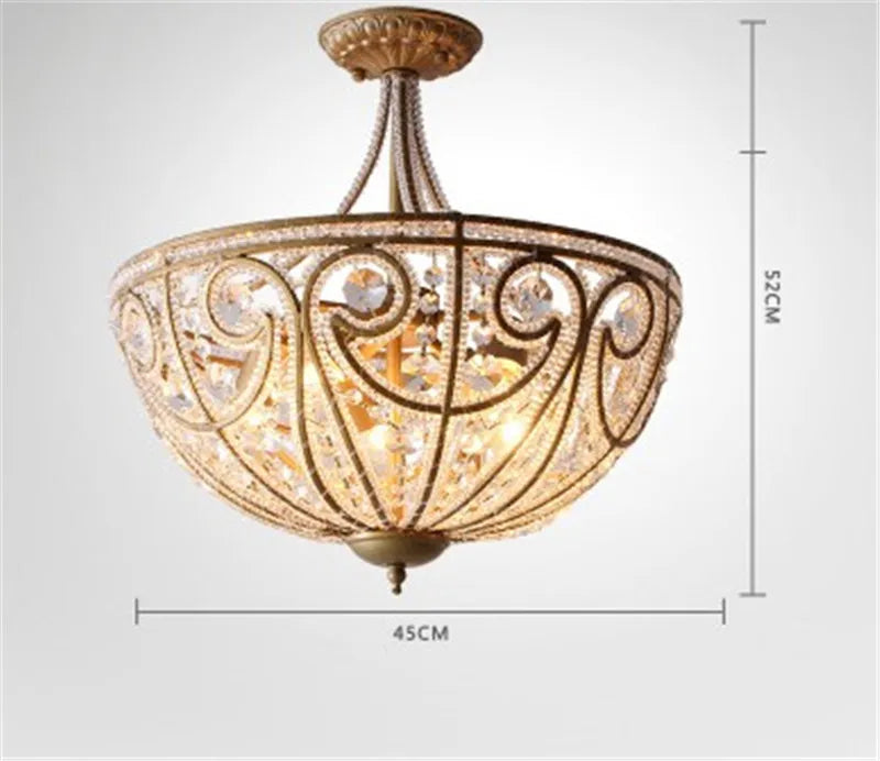 Plafonnier américain en fer forgé salon chambre lampe restaurant éclairage simple moderne lumière luxe cristal plafonnier - vue 3 sur 8