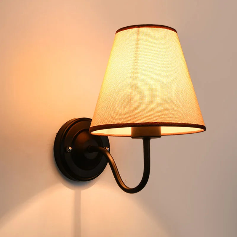 applique murale rétro américaine en tissu avec abat-jour européen led - vue 2 sur 14
