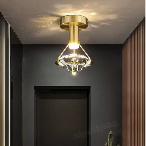 plafonnier de luxe en cuivre avec luminaire moderne en cristal