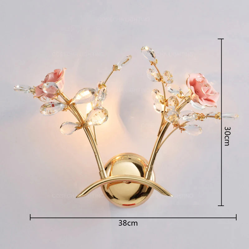 applique murale dorée en cristal et céramique à fleurs de luxe - vue 5 sur 7