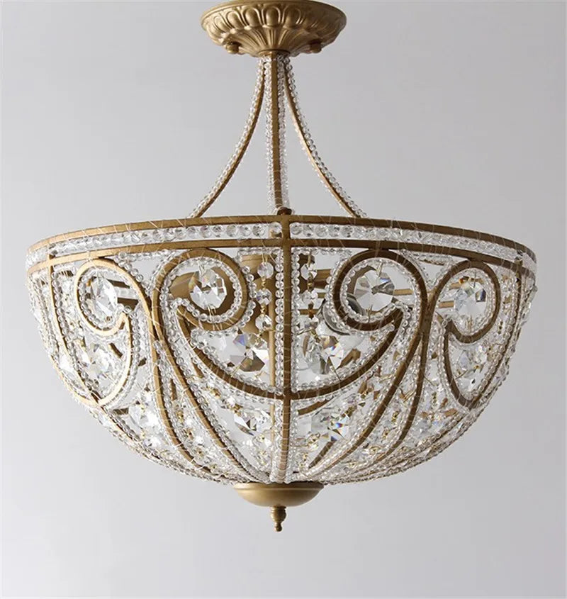 Plafonnier américain en fer forgé salon chambre lampe restaurant éclairage simple moderne lumière luxe cristal plafonnier - vue 6 sur 8
