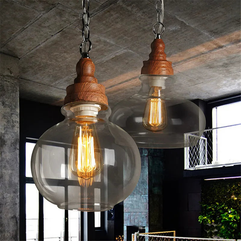 suspension rétro en bois avec éclairage led pour intérieur - vue 5 sur 9