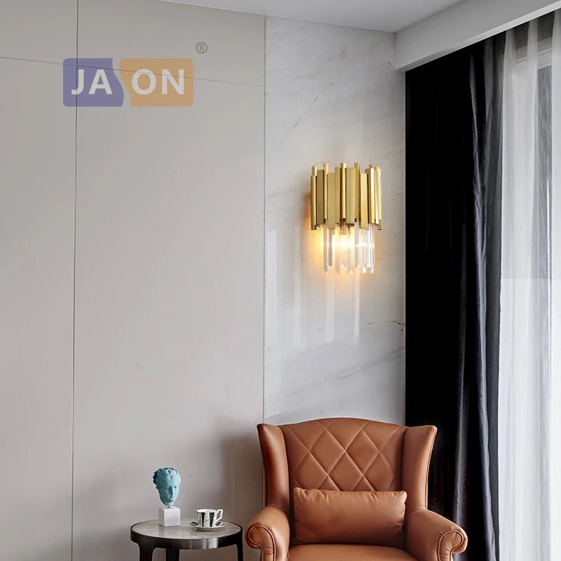 applique murale en cristal transparent chromé doré design élégant - vue 6 sur 12
