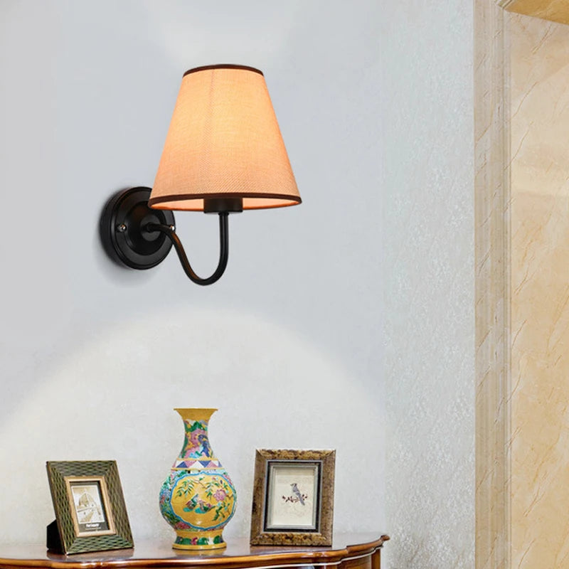 applique murale rétro américaine en tissu avec abat-jour européen led - vue 6 sur 14
