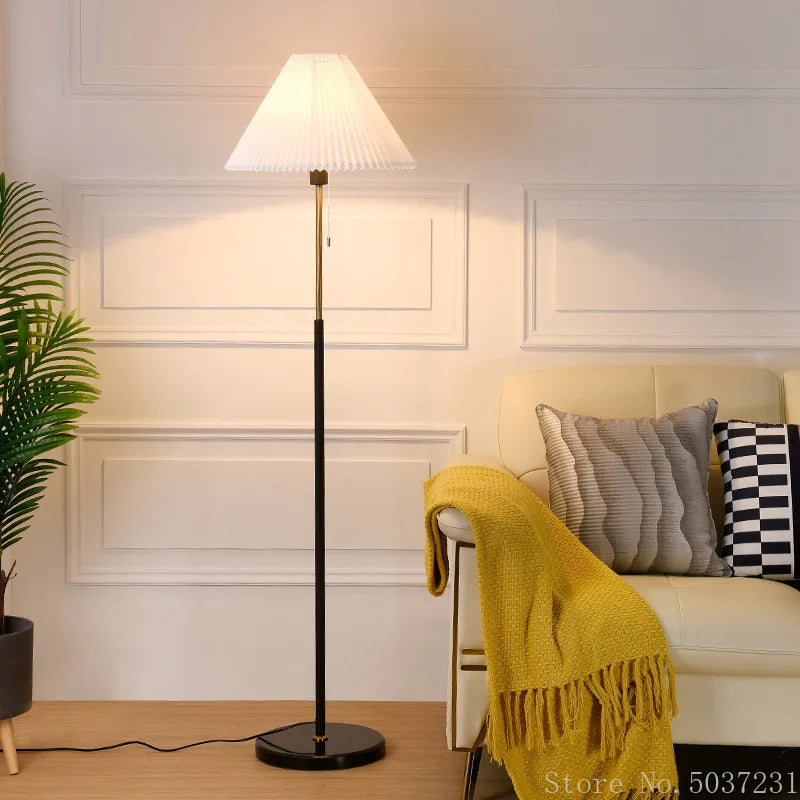 lampadaire led moderne nordique en marbre et tissu plissé américain