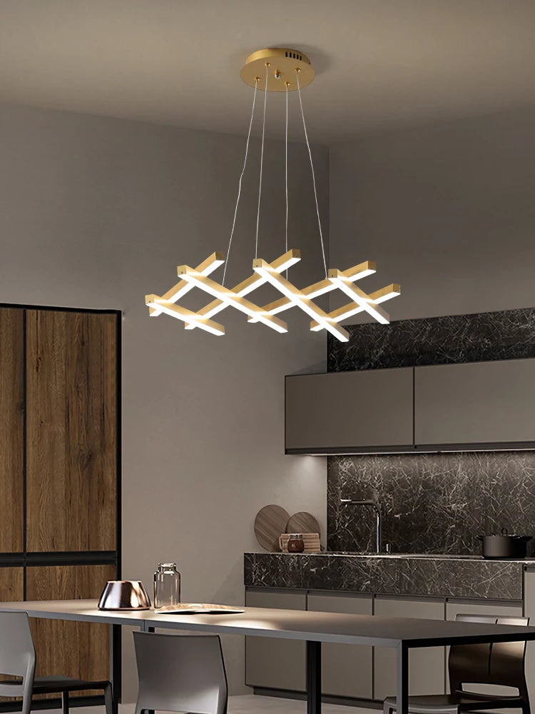lustre led minimaliste moderne avec bandes lumineuses créatives - vue 6 sur 9