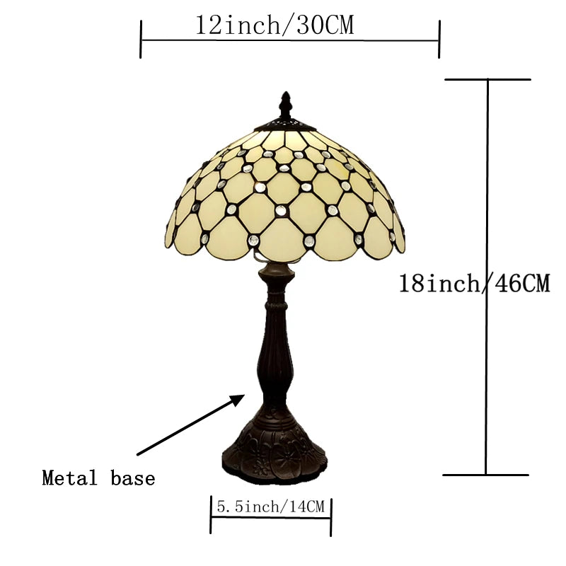 12 Inch European Crystal Bead Glass Table Lamp Tiffany Style Study Room Reading Bar Table Lighting Simple Retro Art Metal Base - vue 3 sur 5