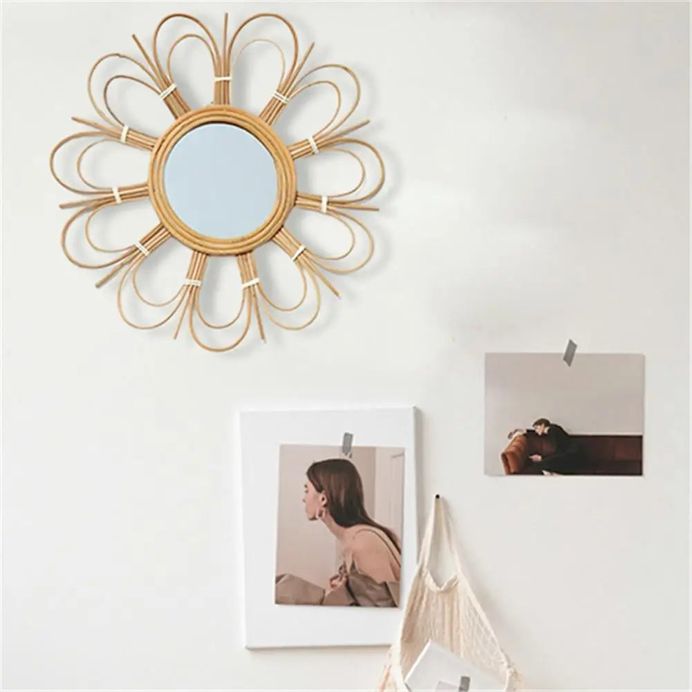 miroir mural rétro en osier pour décoration intérieure - vue 3 sur 7