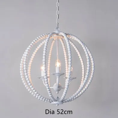 lustre rond en perles de bois style rétro rustique en fer blanc - vue 12 sur 11