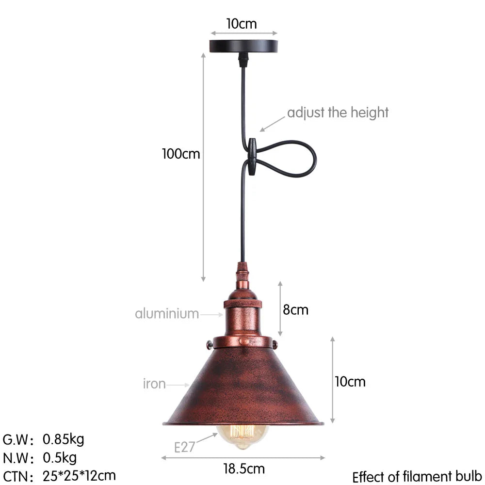 suspension vintage industrielle avec abat-jour en fer - vue 12 sur 14