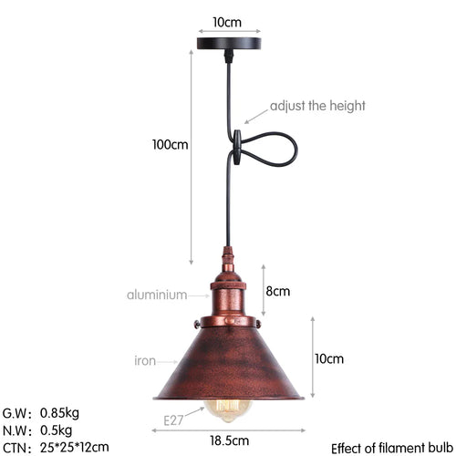 suspension vintage industrielle avec abat-jour en fer - vue 12 sur 14