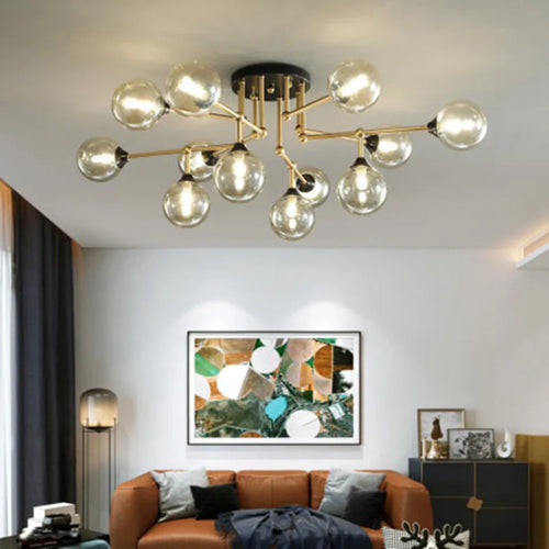 lustre moderne en verre avec éclairage décoratif design contemporain - vue 6 sur 12