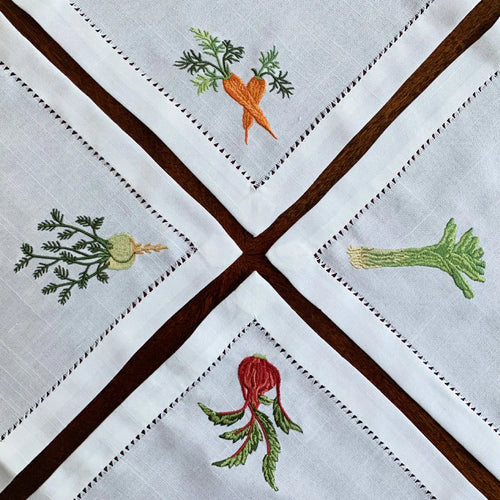 Serviette de table lin coton brodée légumes ajourée - vue 5 sur 6