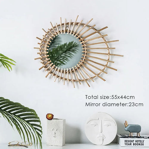 miroir en rotin japonais tissé à la main pour décoration moderne - vue 10 sur 12