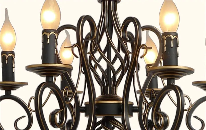 lustre vintage européen en fer avec bougies à led - vue 6 sur 8