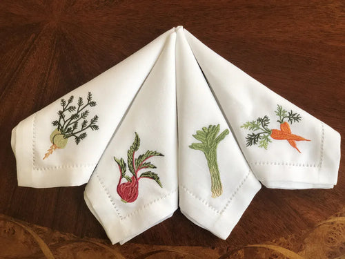 Serviette de table lin coton brodée légumes ajourée - vue 4 sur 6