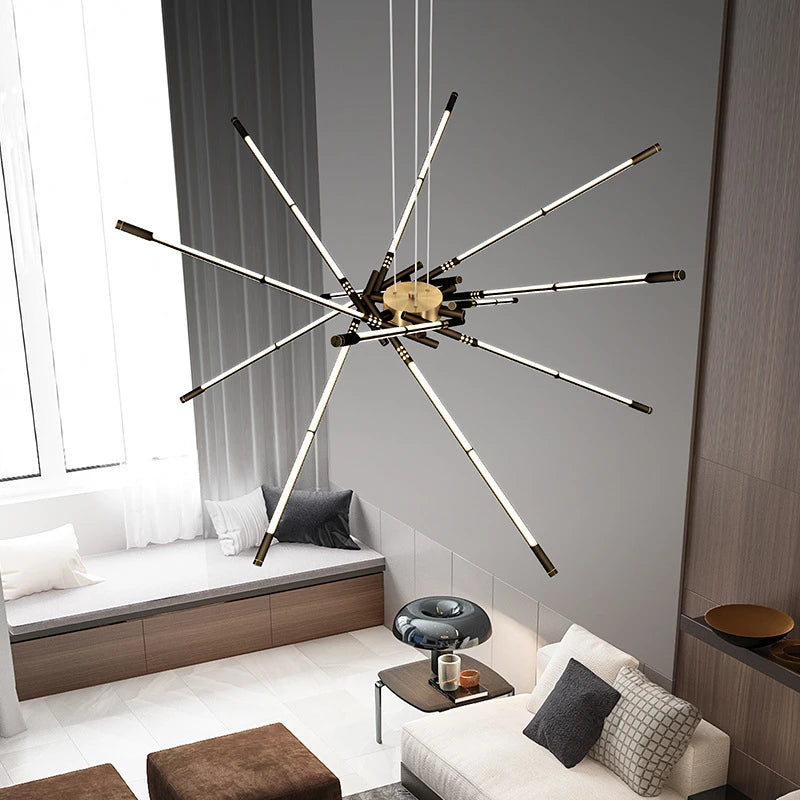 lustre moderne simple en cuivre de luxe suspendu - vue 4 sur 12