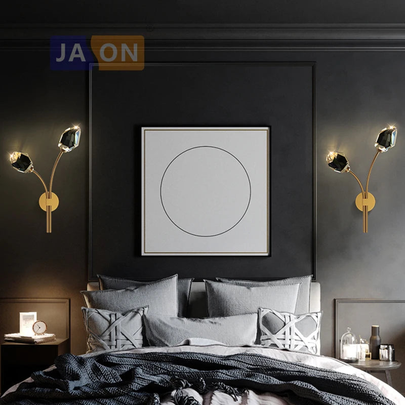 applique murale design en cuivre cristal et pierre - vue 3 sur 22