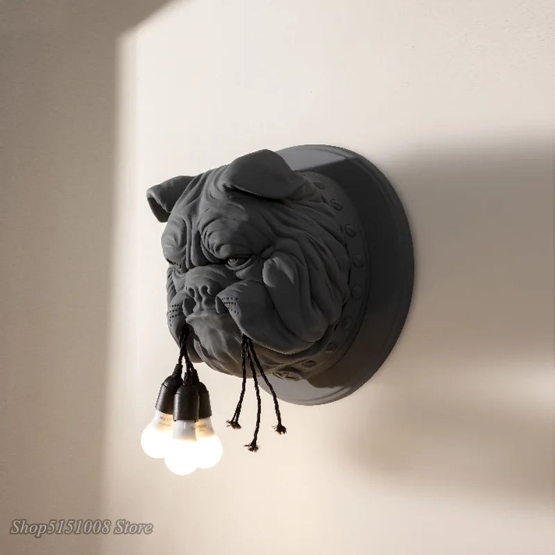 applique murale nordique animal chien résine led bouledogue déco luminaire - vue 4 sur 7